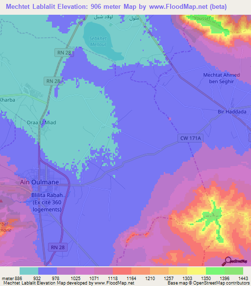 Mechtet Lablalit,Algeria Elevation Map