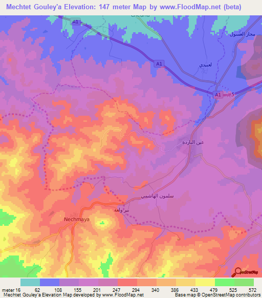Mechtet Gouley'a,Algeria Elevation Map