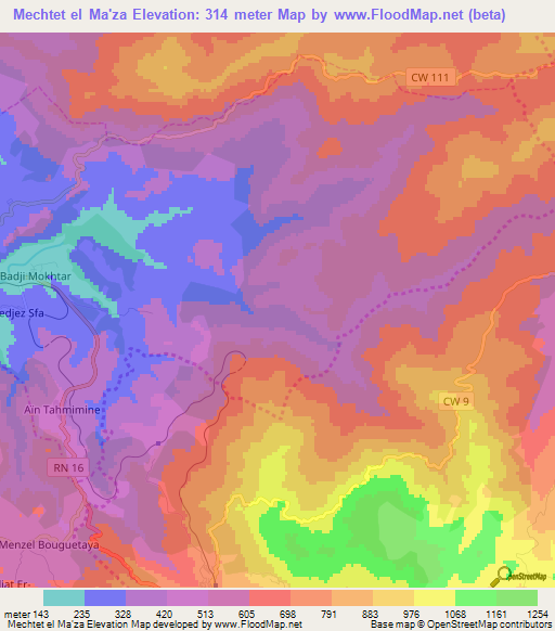 Mechtet el Ma'za,Algeria Elevation Map