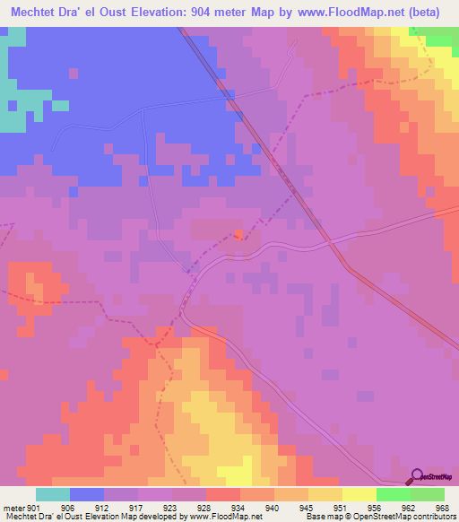 Mechtet Dra' el Oust,Algeria Elevation Map