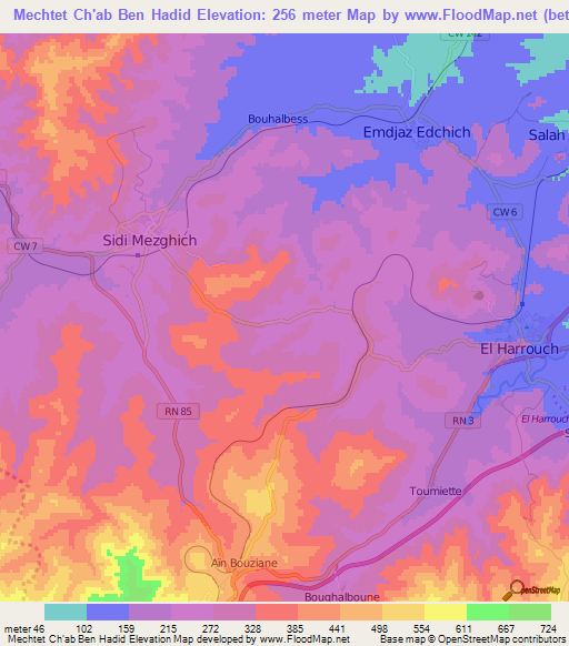 Mechtet Ch'ab Ben Hadid,Algeria Elevation Map