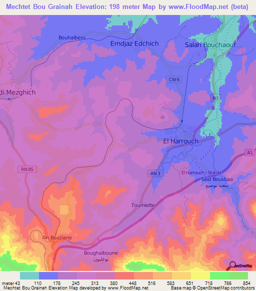Mechtet Bou Grainah,Algeria Elevation Map