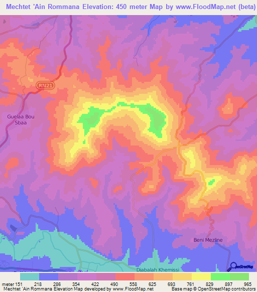 Mechtet 'Ain Rommana,Algeria Elevation Map