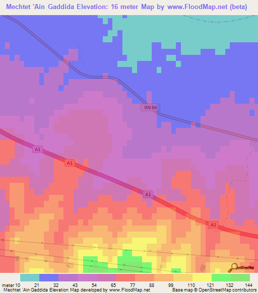 Mechtet 'Ain Gaddida,Algeria Elevation Map