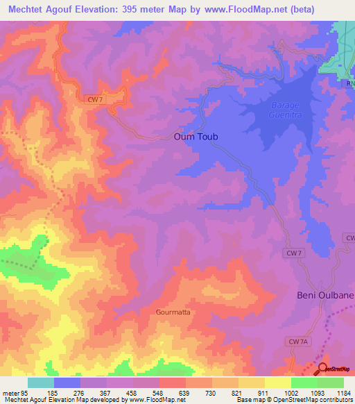 Mechtet Agouf,Algeria Elevation Map