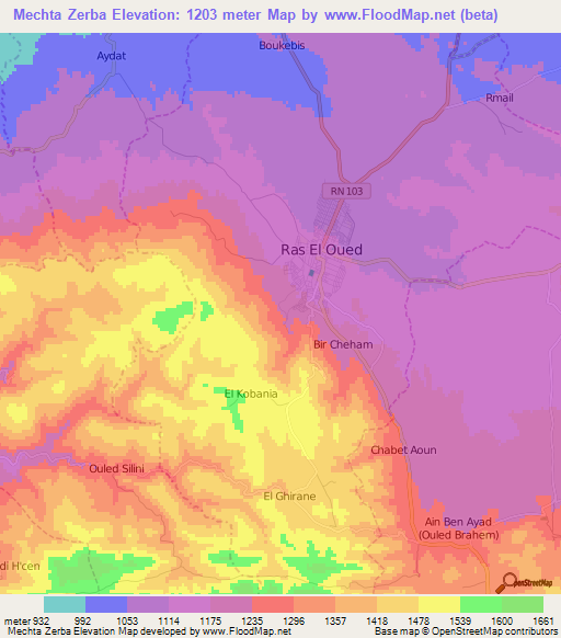 Mechta Zerba,Algeria Elevation Map