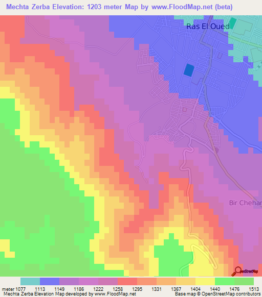 Mechta Zerba,Algeria Elevation Map