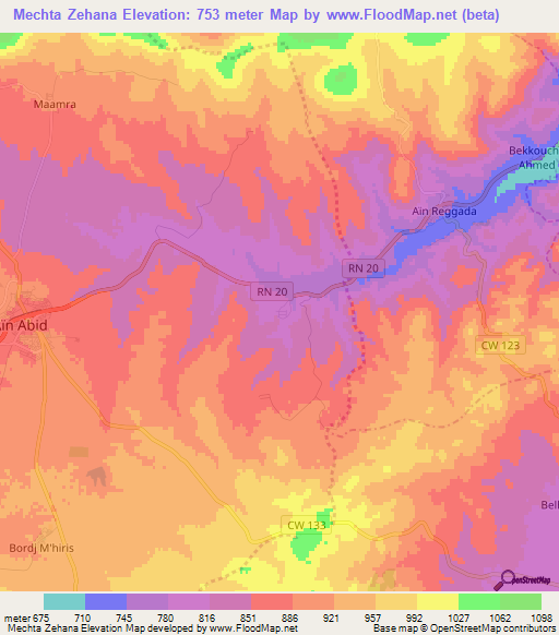 Mechta Zehana,Algeria Elevation Map