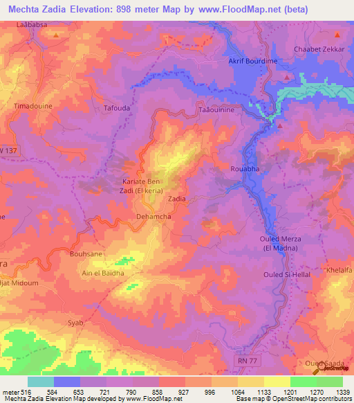 Mechta Zadia,Algeria Elevation Map