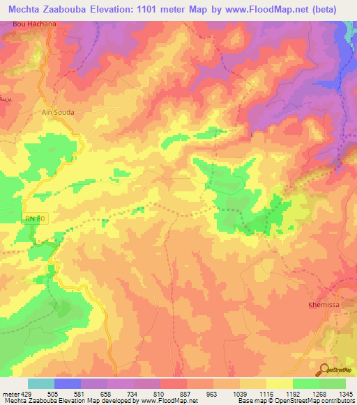 Mechta Zaabouba,Algeria Elevation Map