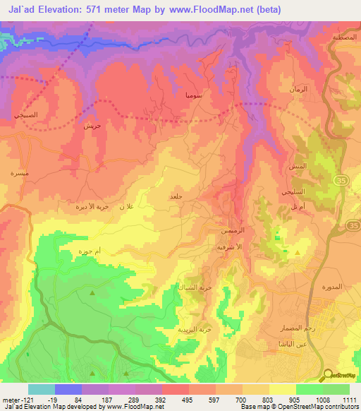 Jal`ad,Jordan Elevation Map