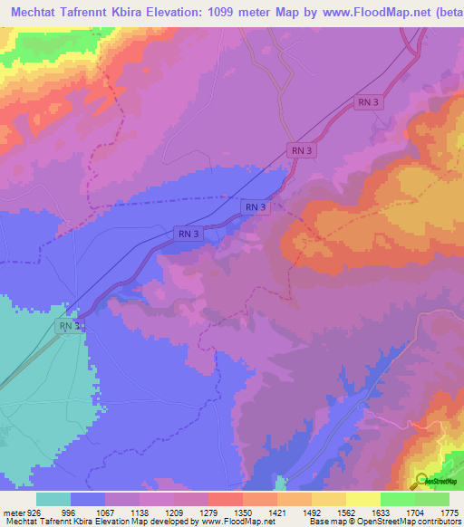 Mechtat Tafrennt Kbira,Algeria Elevation Map