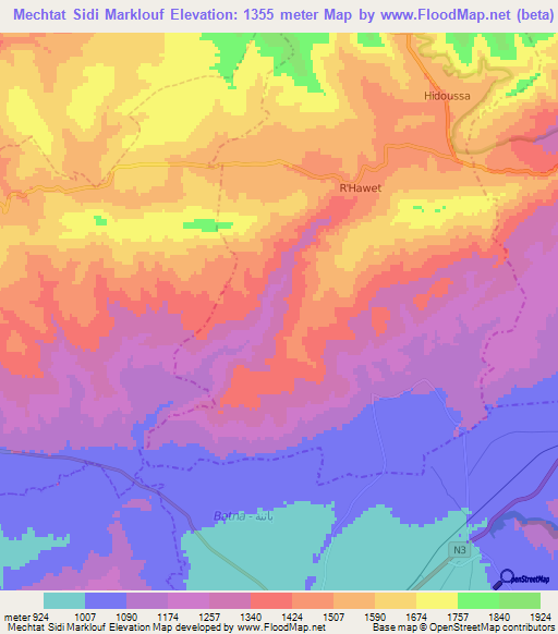 Mechtat Sidi Marklouf,Algeria Elevation Map