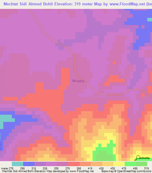 Mechtat Sidi Ahmed Bohli,Algeria Elevation Map