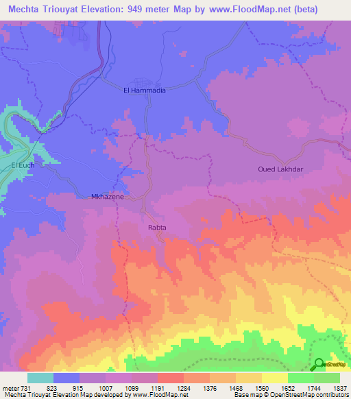 Mechta Triouyat,Algeria Elevation Map