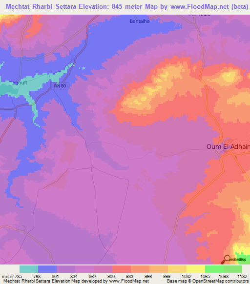 Mechtat Rharbi Settara,Algeria Elevation Map
