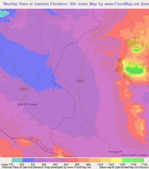 Mechtat Rass el Ganntra,Algeria Elevation Map