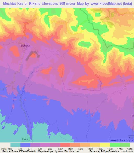 Mechtat Ras el KiFane,Algeria Elevation Map