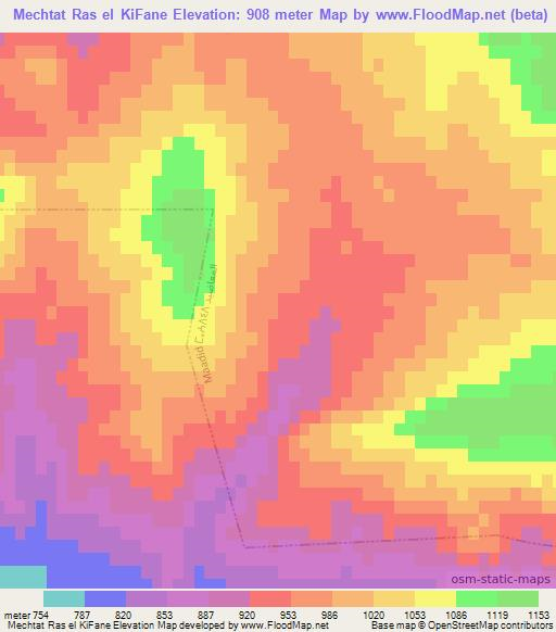 Mechtat Ras el KiFane,Algeria Elevation Map