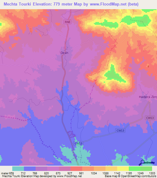 Mechta Tourki,Algeria Elevation Map