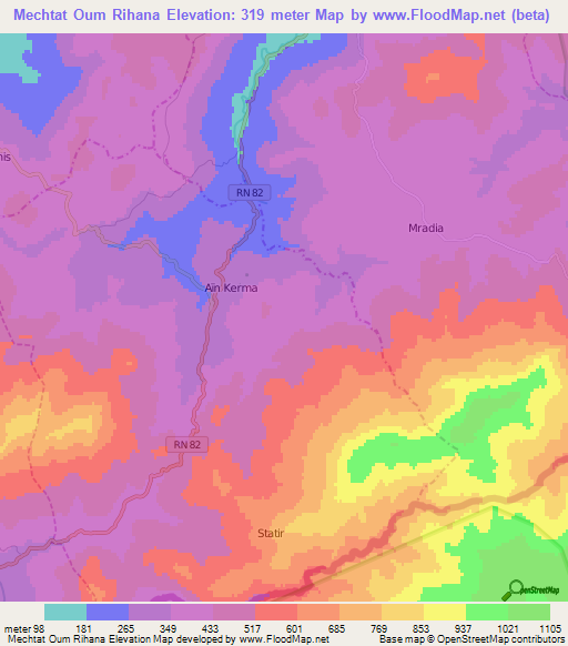 Mechtat Oum Rihana,Algeria Elevation Map