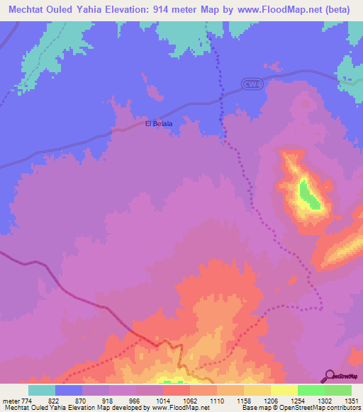 Mechtat Ouled Yahia,Algeria Elevation Map