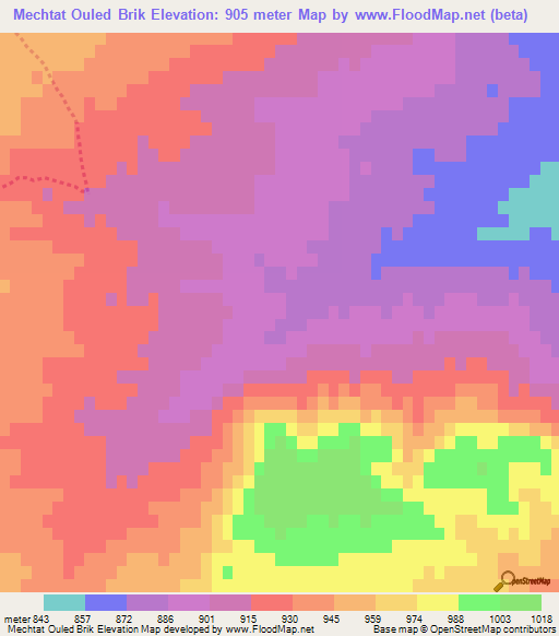 Mechtat Ouled Brik,Algeria Elevation Map