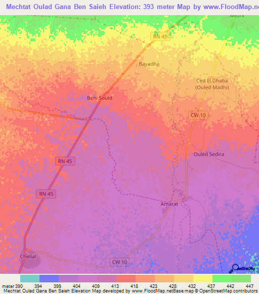 Mechtat Oulad Gana Ben Saieh,Algeria Elevation Map