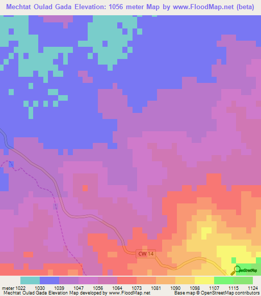 Mechtat Oulad Gada,Algeria Elevation Map