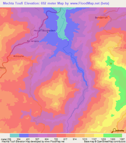 Mechta Toufi,Algeria Elevation Map