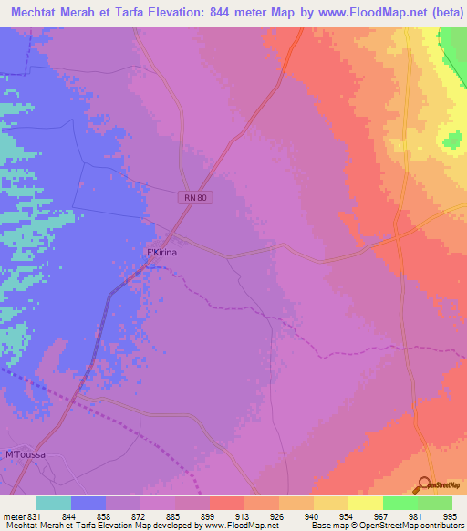 Mechtat Merah et Tarfa,Algeria Elevation Map