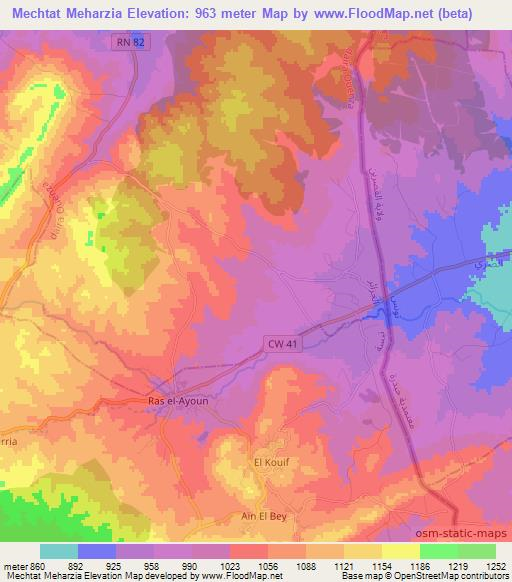 Mechtat Meharzia,Algeria Elevation Map