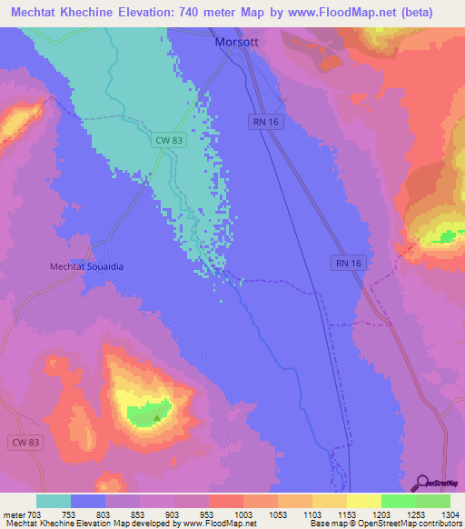 Mechtat Khechine,Algeria Elevation Map