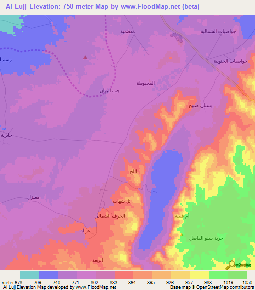 Al Lujj,Syria Elevation Map