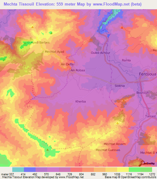 Mechta Tissouil,Algeria Elevation Map