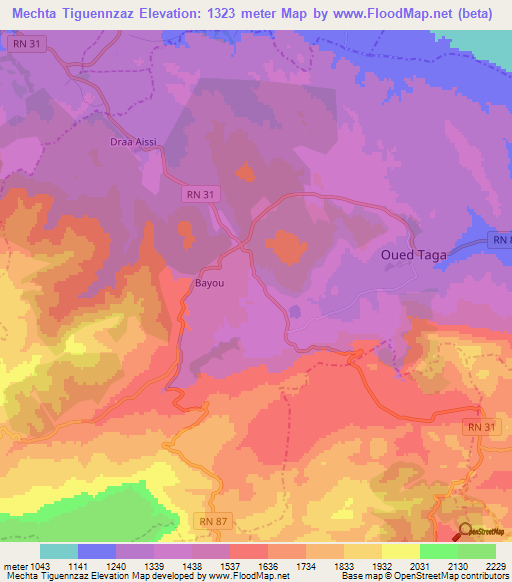 Mechta Tiguennzaz,Algeria Elevation Map