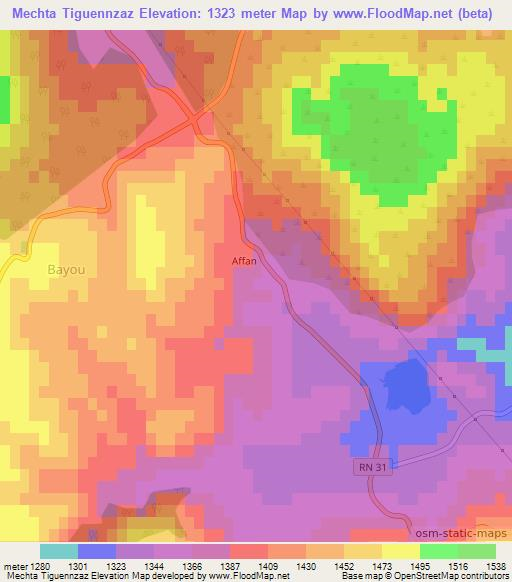 Mechta Tiguennzaz,Algeria Elevation Map