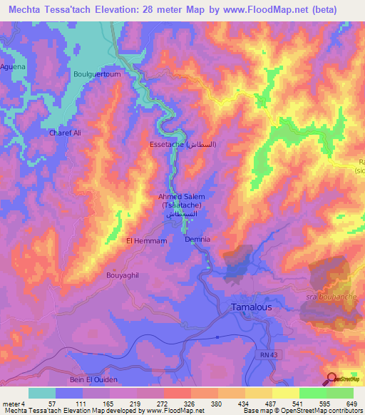 Mechta Tessa'tach,Algeria Elevation Map