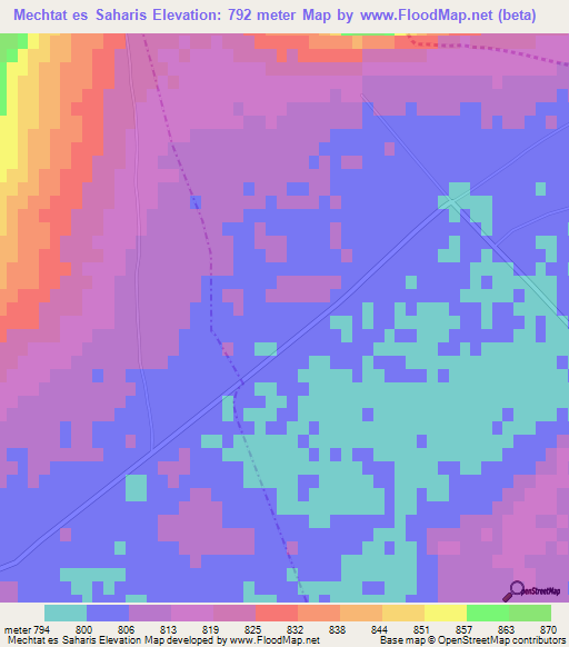 Mechtat es Saharis,Algeria Elevation Map