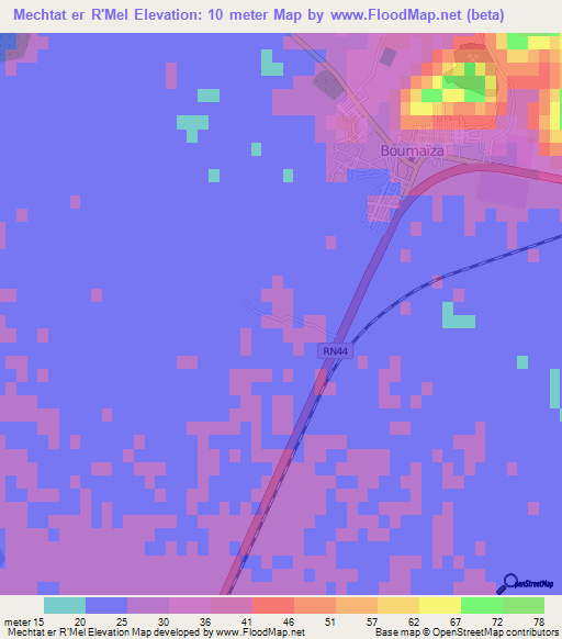 Mechtat er R'Mel,Algeria Elevation Map