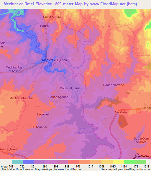 Mechtat er Rmel,Algeria Elevation Map