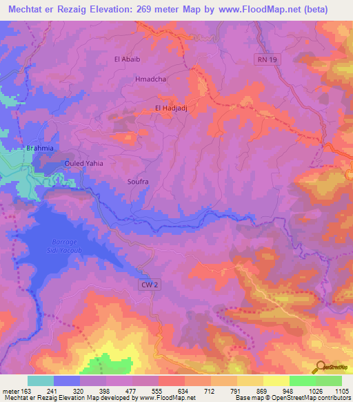 Mechtat er Rezaig,Algeria Elevation Map
