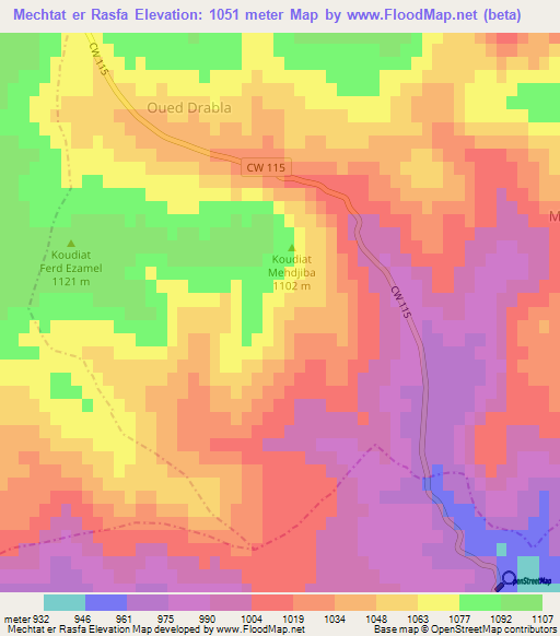 Mechtat er Rasfa,Algeria Elevation Map