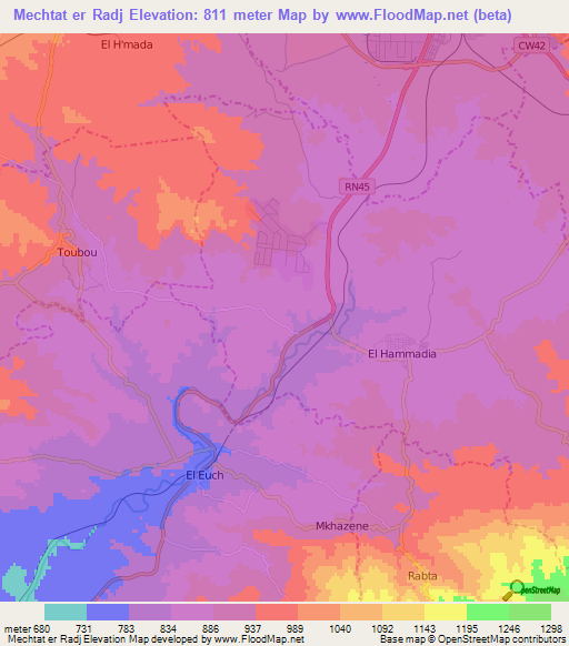 Mechtat er Radj,Algeria Elevation Map