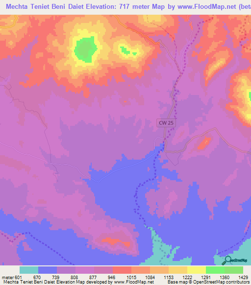 Mechta Teniet Beni Daiet,Algeria Elevation Map