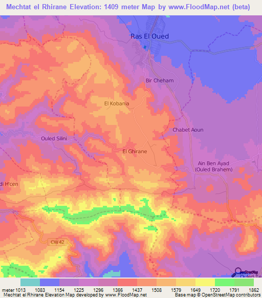 Mechtat el Rhirane,Algeria Elevation Map