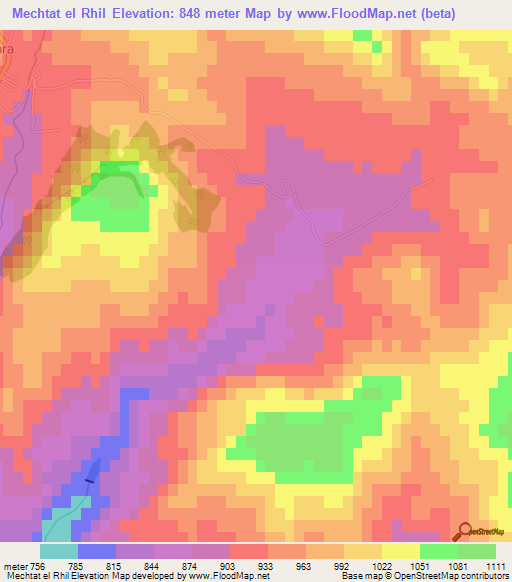 Mechtat el Rhil,Algeria Elevation Map