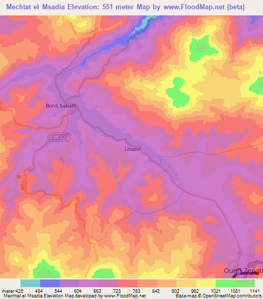 Mechtat el Msadia,Algeria Elevation Map