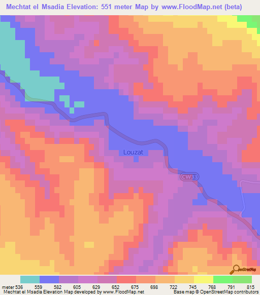 Mechtat el Msadia,Algeria Elevation Map