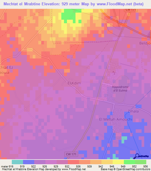 Mechtat el Mrabtine,Algeria Elevation Map